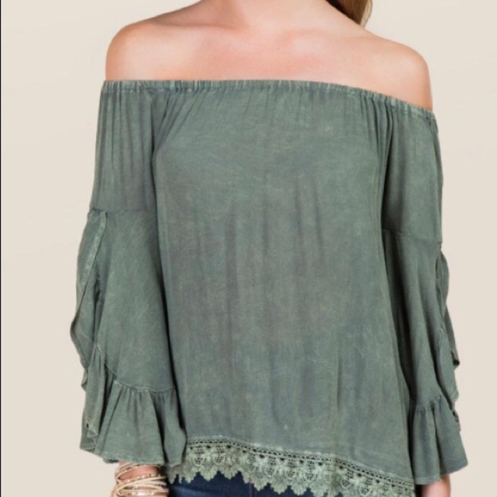 Franscesca’s off shoulder olive green top